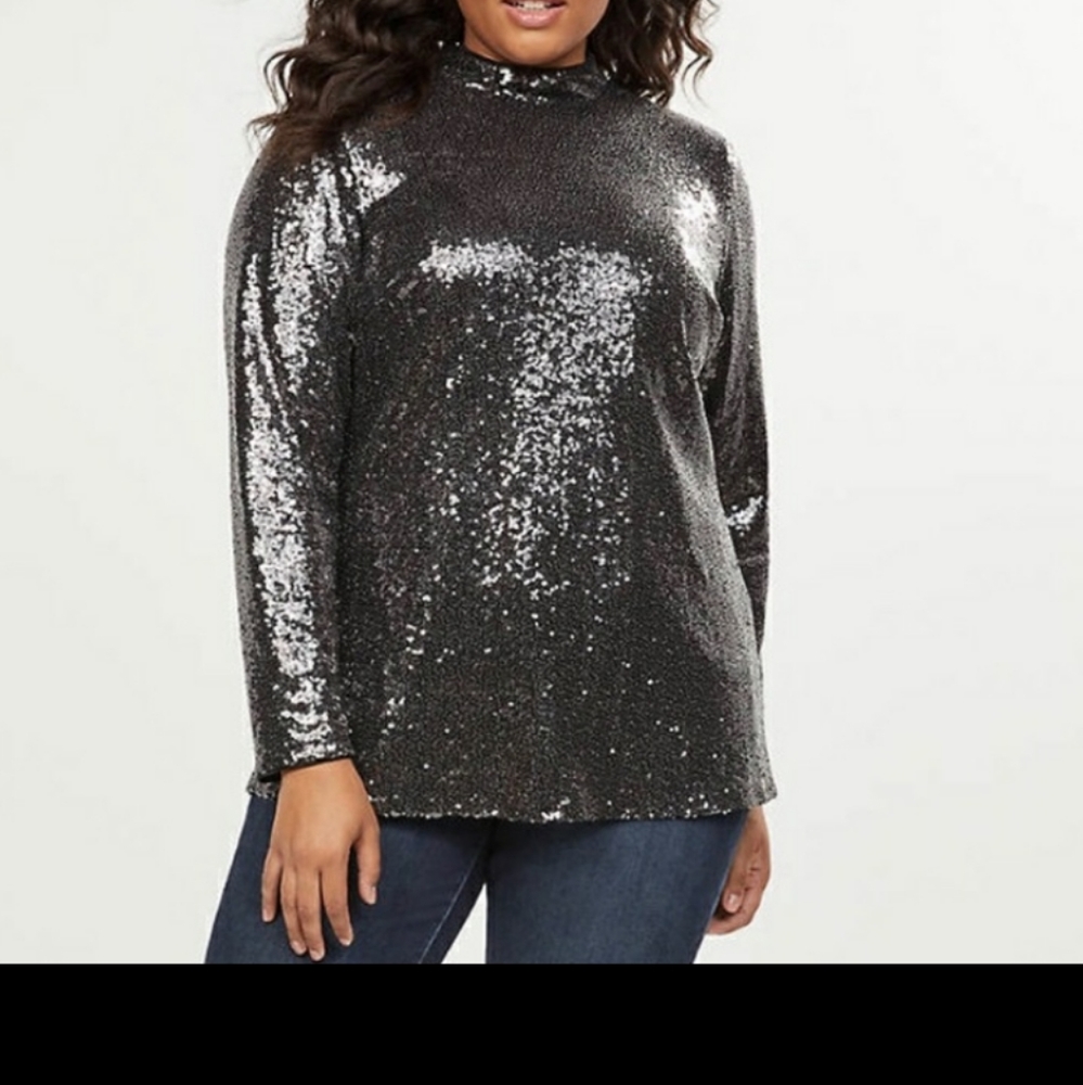 NWT black sequin mock neck long sleeve top 16W - Picture 3 of 7